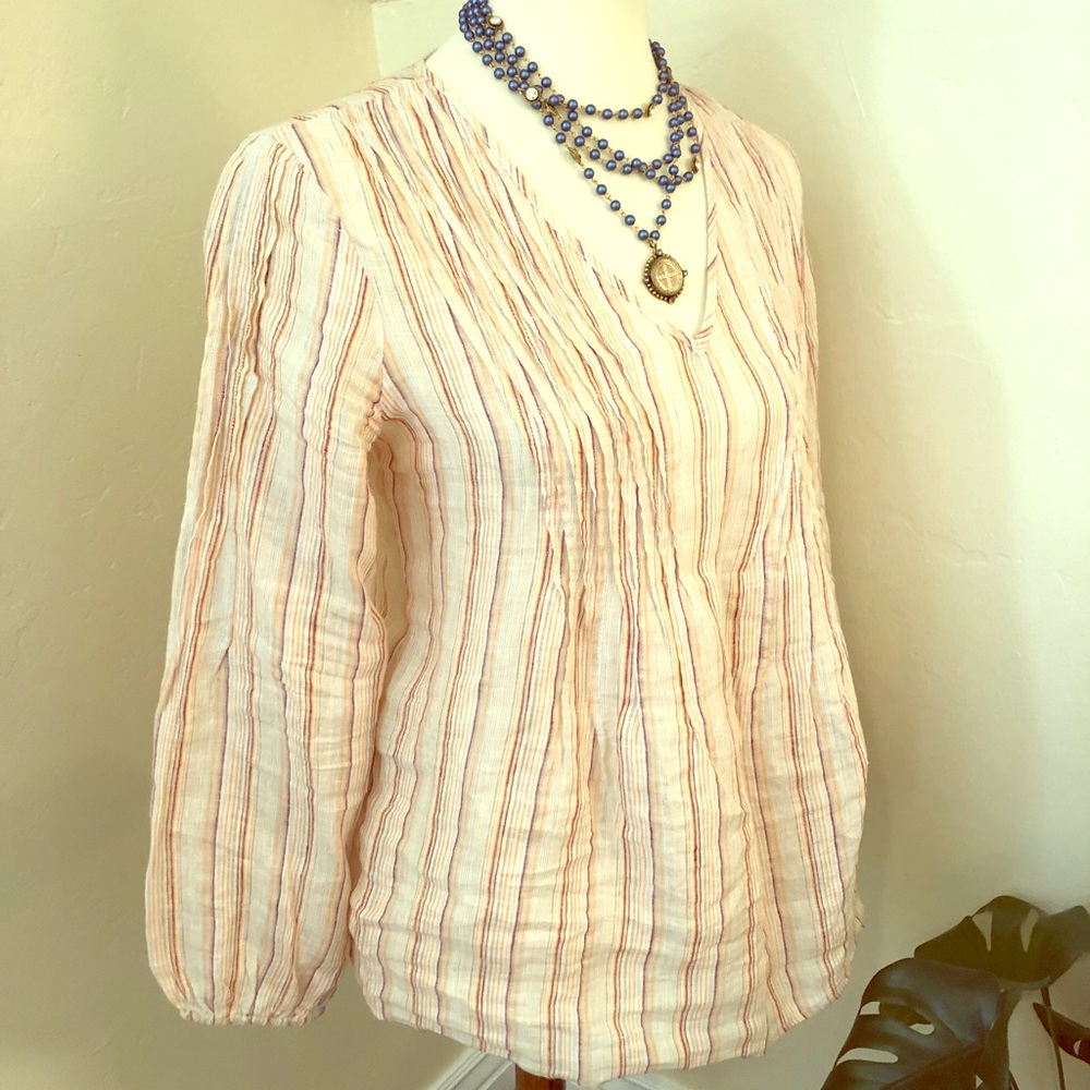 Prairie style linen Sundance cream striped blouse